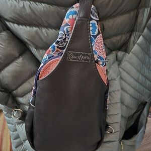 NWOT, Coral Krafts Black Leathers Sling pack with Multicolor Accents